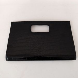 Black Croc Faux Patent Leather Snap Clutch